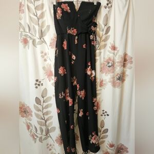 Elegant Strapless Floral Print Jumpsuit
